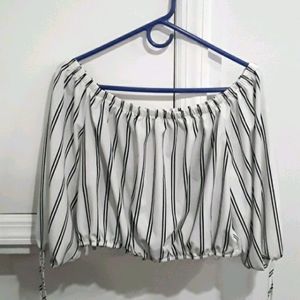 Blue striped cropped blouse